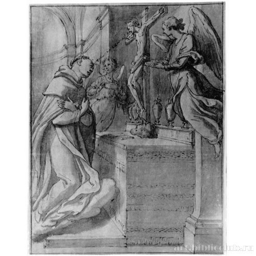 Святой Фома Аквинский молится перед Распятием