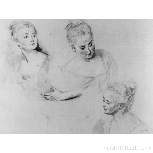 Три этюда женской головы и этюд руки