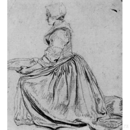 Опустившаяся на колено служанка