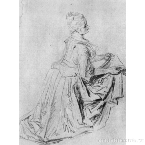 Женщина на коленях, приподнявшая передник