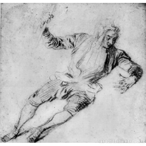 Сидящий мужчина, повернувшийся вправо, с палкой в руке