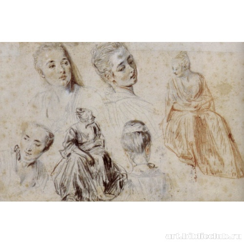 Четыре этюда женской головы и два - сидящей дамы