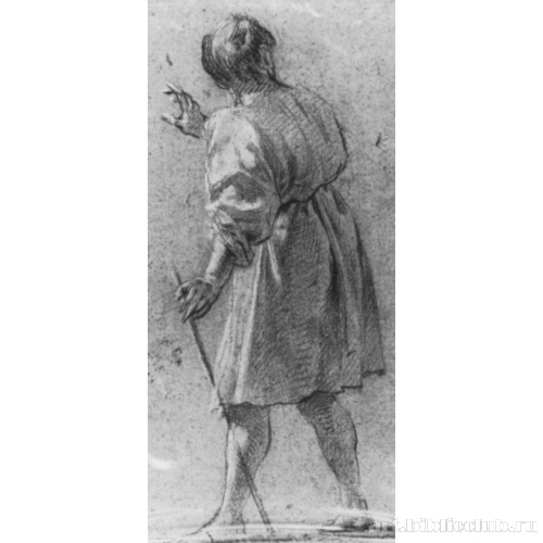 Идущий мужчина с палкой, фигура со спины