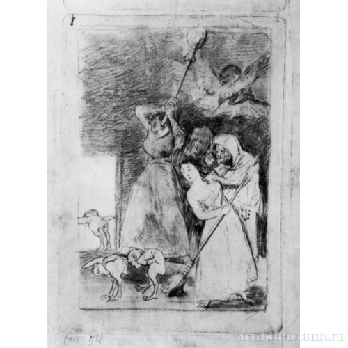 Рисунок для серии офортов «Капричос»: Они убираются ощипанными