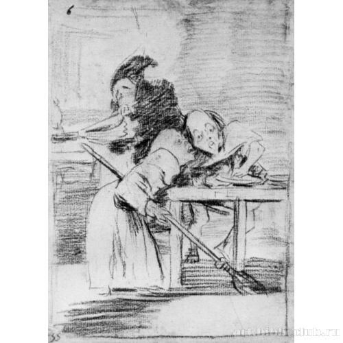 Рисунок для серии офортов «Капричос»: Поторапливайся, они уже просыпаются