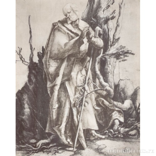 Стоящий в лесу святой с посохом (Иосиф из Бегства в Египет?)