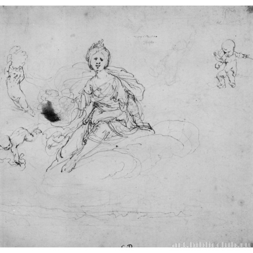 Женская фигура и путти в облаках