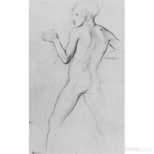 Обнаженный мальчик с широко расставленными ногами, в профиль