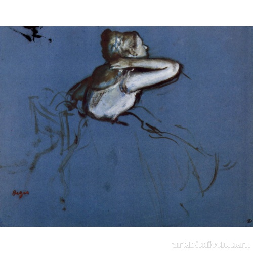 Сидящая балерина в профиль, с рукой за шеей