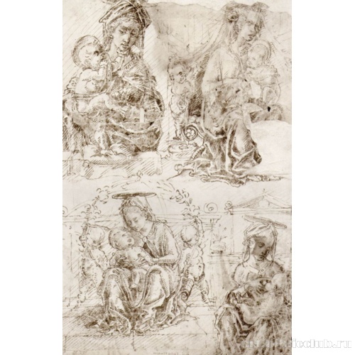 Лист этюдов: Четыре варианта группы Мадонны с младенцем