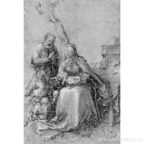 Святое семейство с ангелами под деревьями