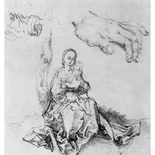 Лист с этюдами Мадонны с младенцем и рук