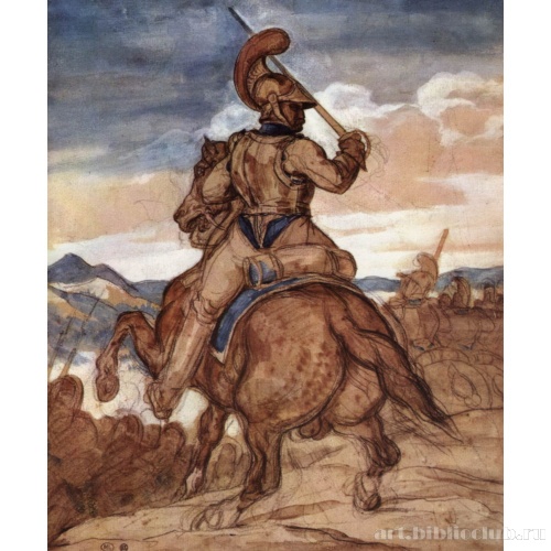 Офицер карабинеров верхом, фигура со спины