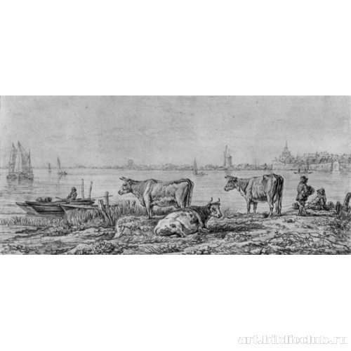 Речной пейзаж со стадом