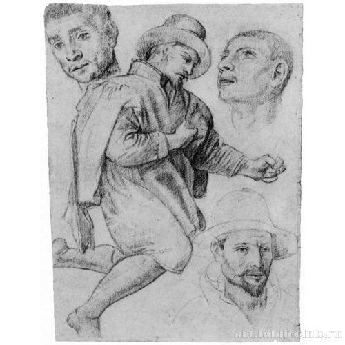 Лист с этюдами мужской фигуры и голов