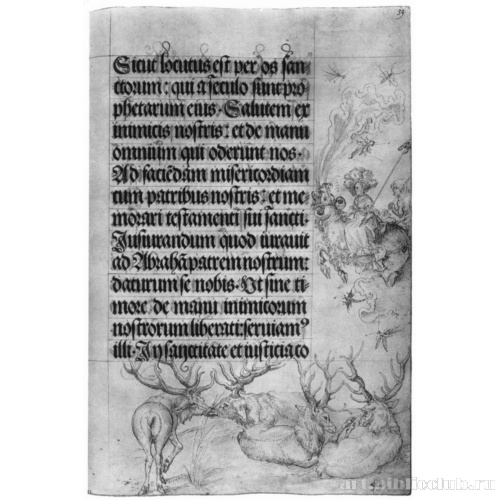 Молитвенник императора Максимилиана I, Ведьма на прогулке верхом и четыре оленя