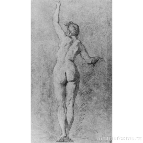 Натурщица с поднятой рукой со спины