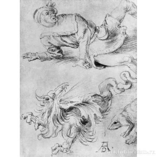 Лист зарисовок: Дракон, собака и мужчина, упавший на землю