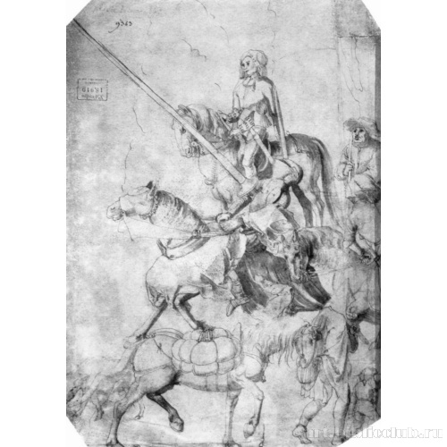 Лист с этюдами всадников, готовых к турниру