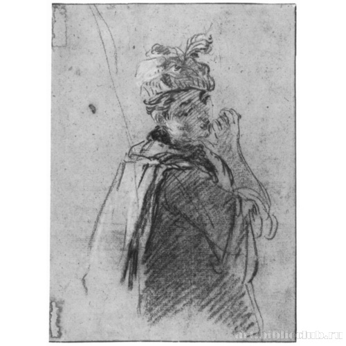 Лист с этюдом молодой женщины в полоборота