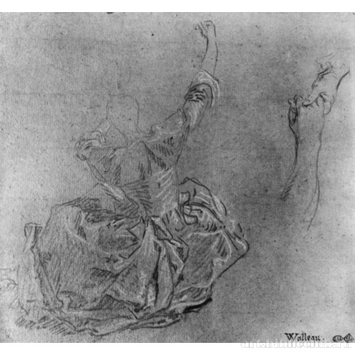 Лист с этюдом сидящей молодой женщины