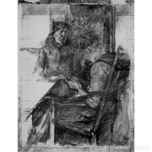 Старая и молодая крестьянки у стола