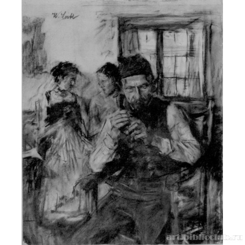 Крестьянин с трубкой и две девушки на заднем плане