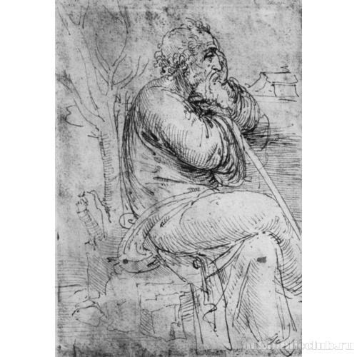 Сидящий старик, фигура в профиль