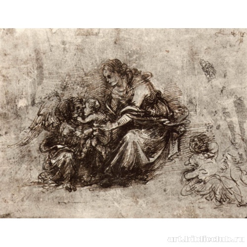 Сидящая Мадонна передает младенца на руки ангелу