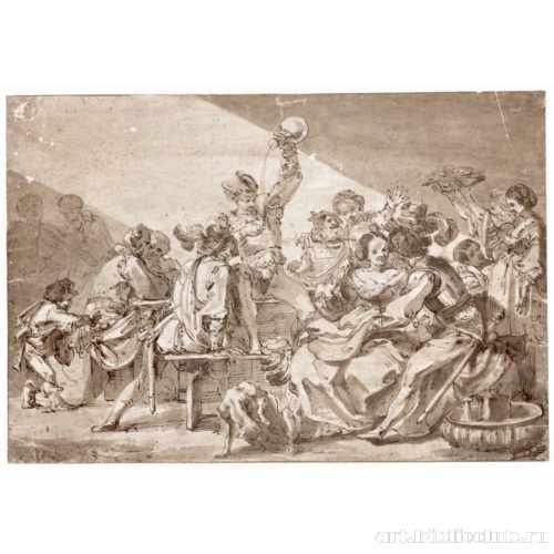 Веселящееся общество солдат и куртизанок