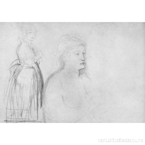 Лист с этюдом и портретным наброском