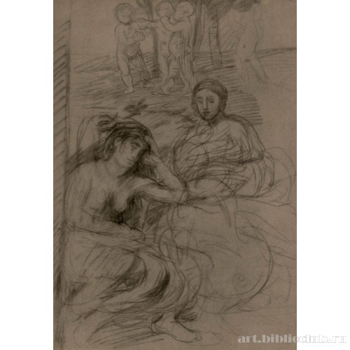 Женские фигуры и дети в пейзаже