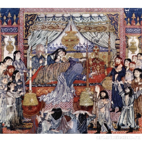 Рукопись Шах-намэ (Книга царей) Фирдоуси: Александр Великий на смертном одре