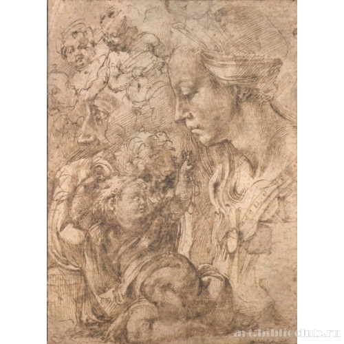 Лист этюдов с Мадонной и фигурами