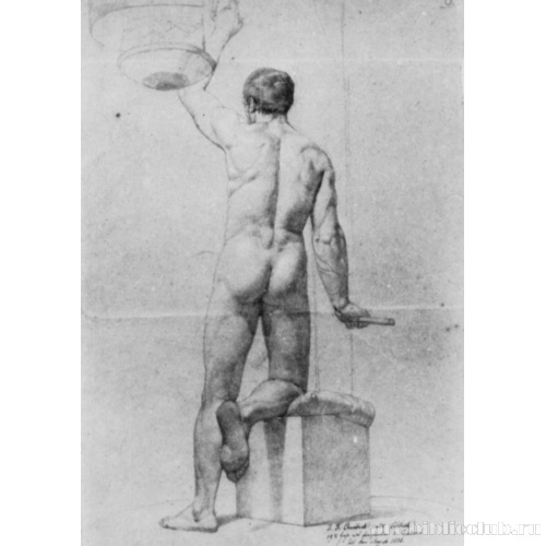 Стоящий обнаженный натурщик, фигура со спины