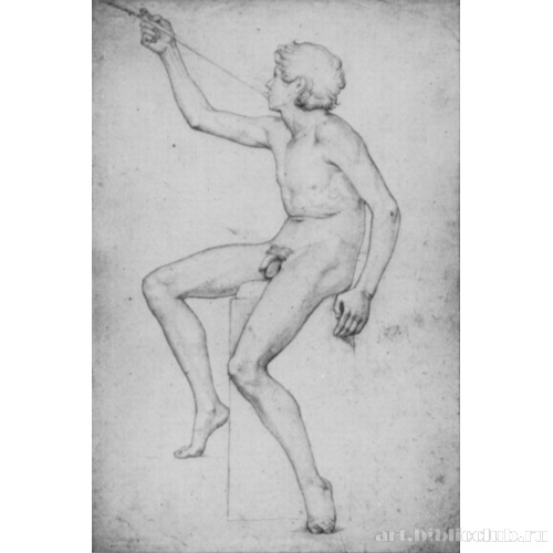 Этюд сидящего обнаженного юноши с камышом