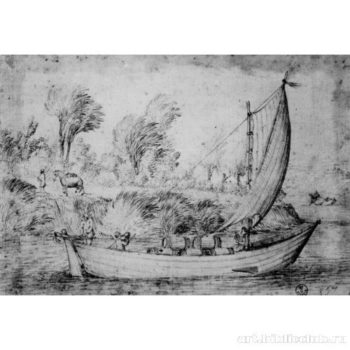 Нагруженная бочками лодка в камышах