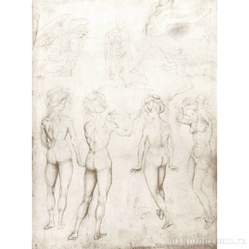 Лист этюдов: Обнаженные и Благовещение Марии