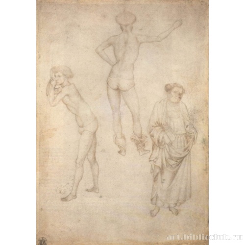 Два рисунка обнаженных юношей и фигура святого Петра