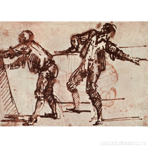 Лист этюдов: Две мужские фигуры и этюд ноги