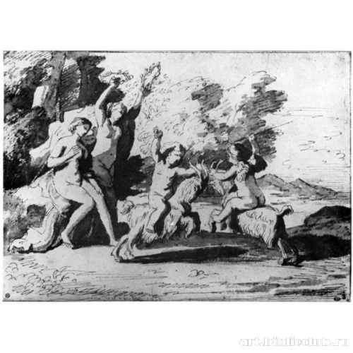 Два путти верхом на козлах и две нимфы