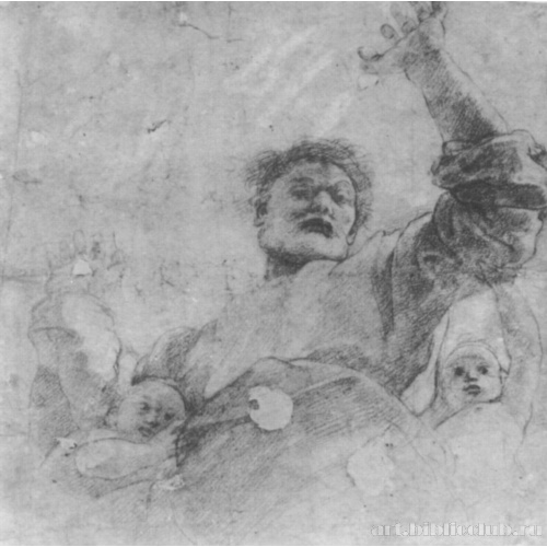 Этюд к мозаике купола Капеллы Киджи, Бог-Отец с ангелами