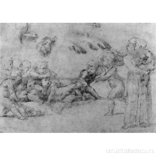 Лист этюдов с играющими путти и девочкой с ребенком