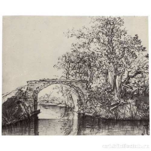 Пейзаж с каменным мостом