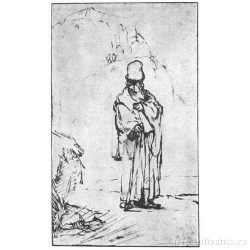 Илия перед пещерой в скалах в Хоребе