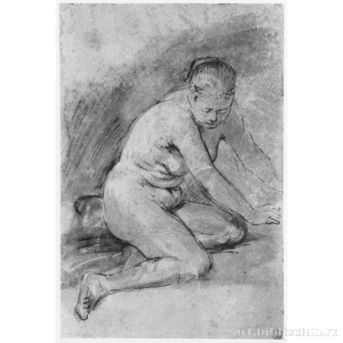 Стоящая на коленях обнаженная натурщица