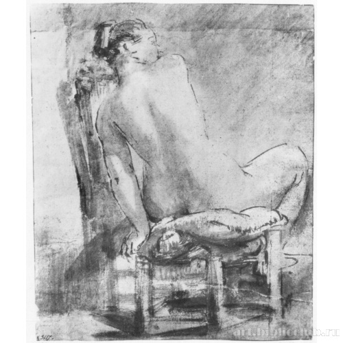 Сидящая обнаженная натурщица, фигура со спины