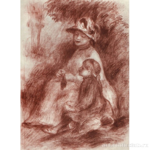 Мать с ребенком, сидящие на траве