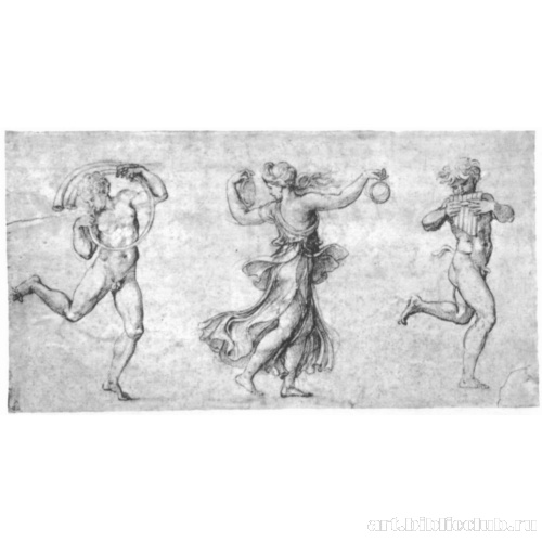 Танцующая между фавнами вакханка