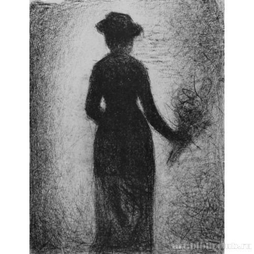 Дама с букетом цветов, фигура со спины